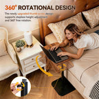 Adjustable TV Tray Table, 360° Swivel C-Shaped End Table that Slides Under Couch, Sofa, Bed, Recliner Chair, Small Side Table Desk for Laptop, Food Eating, Living Room, Bedroom, Small Spaces