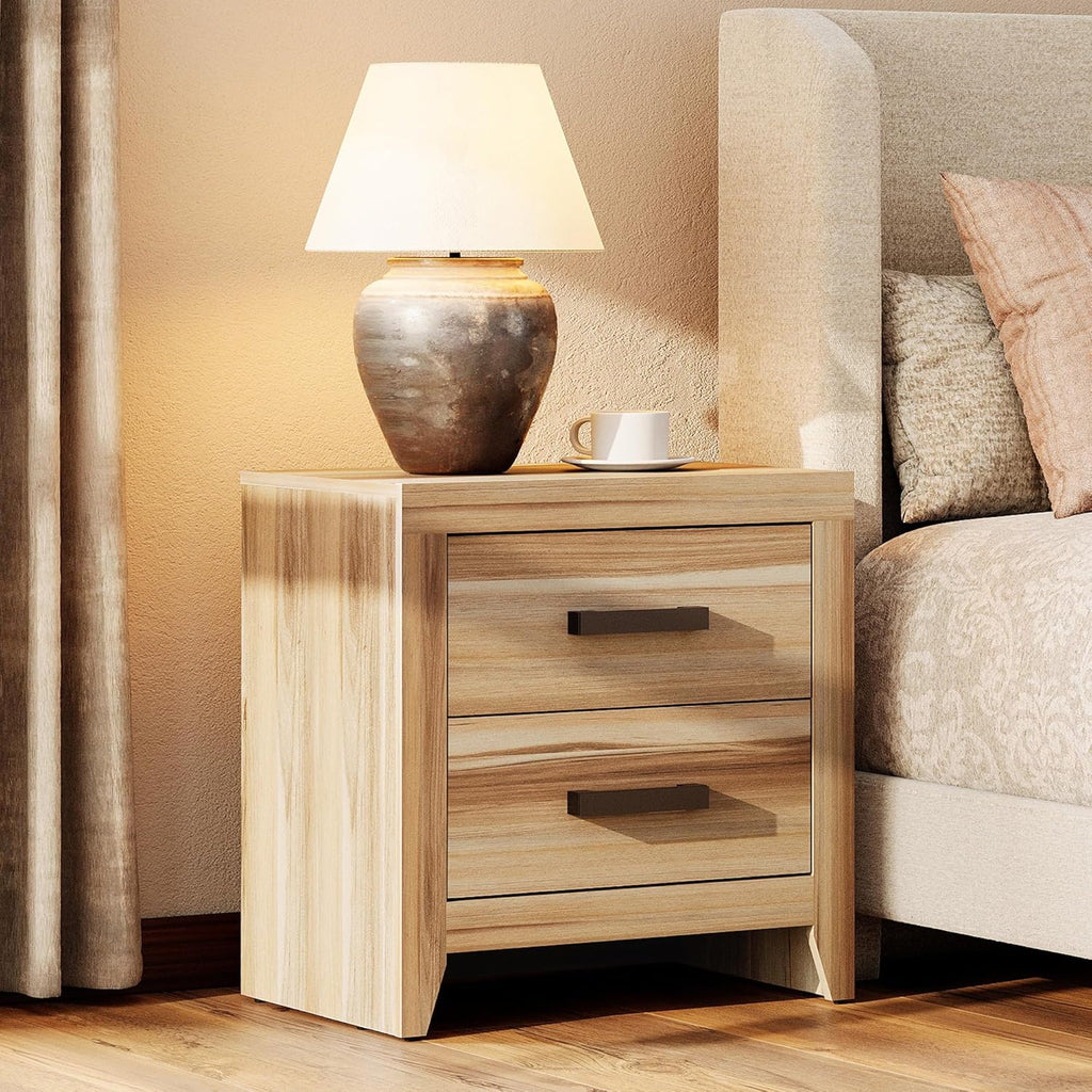 WAMPAT End Table with 2 Large Drawers, Farmhouse Side Table with Storage, Rustic Wood Nightstand Bedside Table for Bedroom and Living Room, Two-Tone
