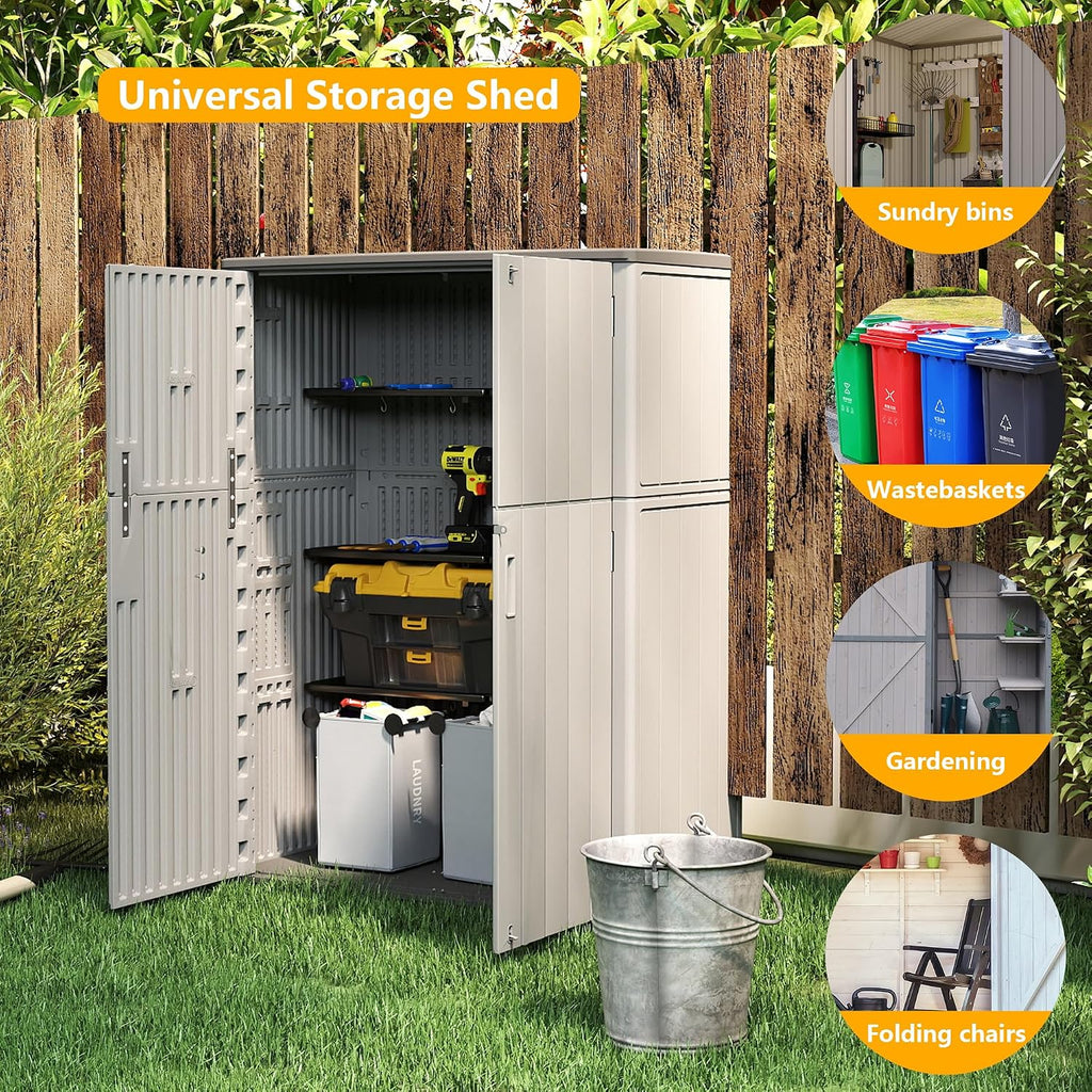 Multi-Function Gray Storage Tower, Measuring 52x28x69 Inches - A Weatherproof Solution for Organizing Tall Tools and Storage