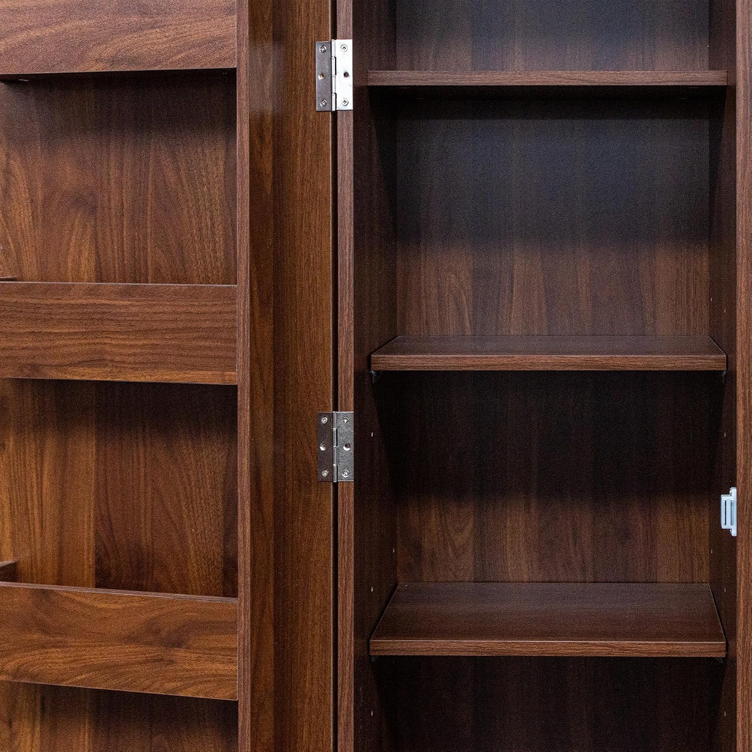 Kitchen Pantry Cabinet with 6 Shelves & 6 Side Racks, 2 Adjustable Shelves Storage Cabinet, Tall 71" Wood Pantry for Kitchen Bathroom, Walnut