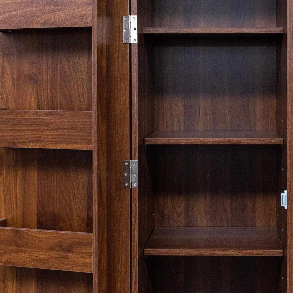 Mid Century Modern Kitchen Pantry Cabinet, 71" Tall Storage Cabinet with Door Racks & Multi-Tier Shelves, Rustic Wood Cupboard for Kitchen, Dining Room, Walnut