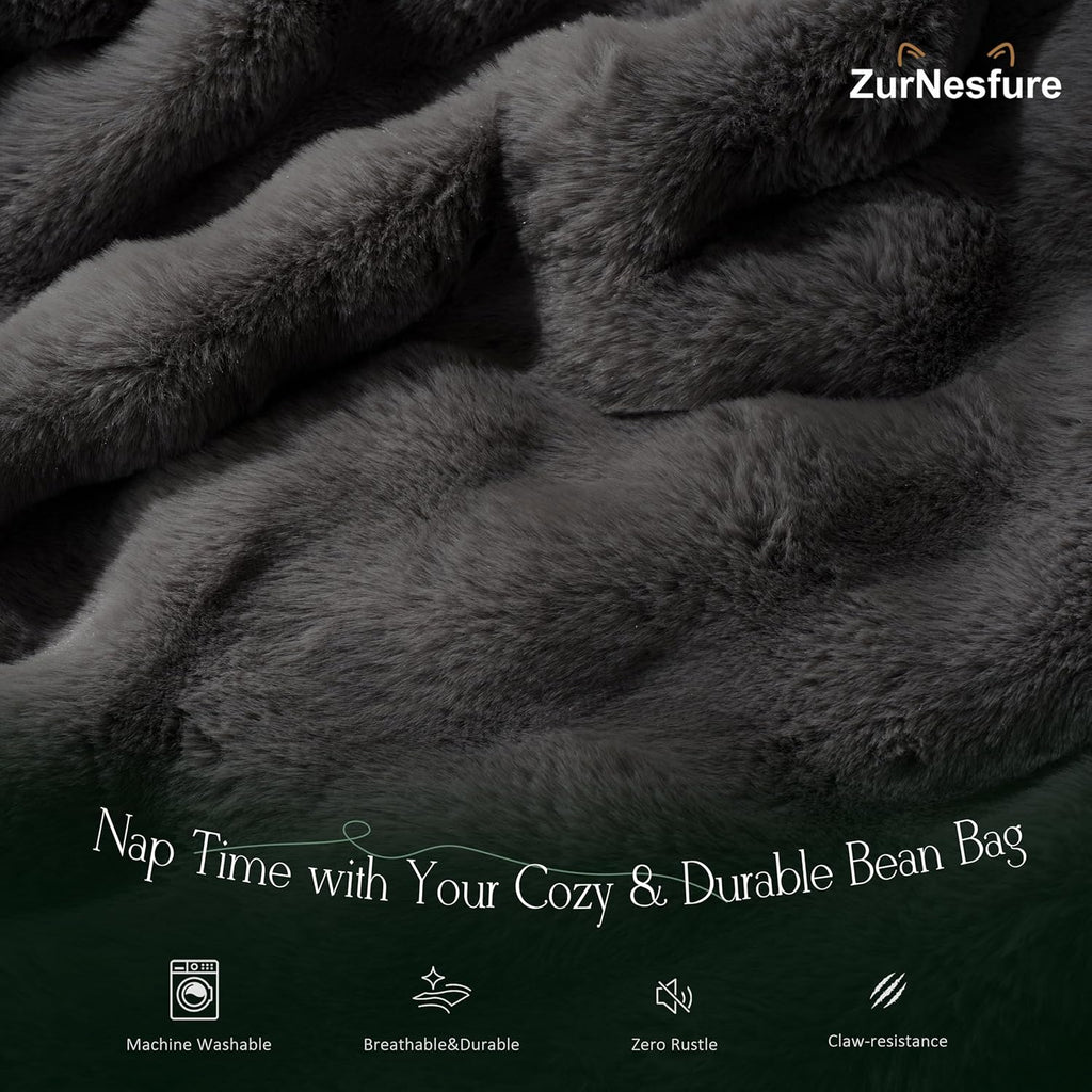 ZurNesfure Bean Bag Chair 3FT Plush Lounger Beanbag with Filler No Assembly Giant Bean Bag with Handle Side Pocket&Machine Washable Cover Large Bean Bag Chair for Adults Home Dorm (Darkgrey, Medium)