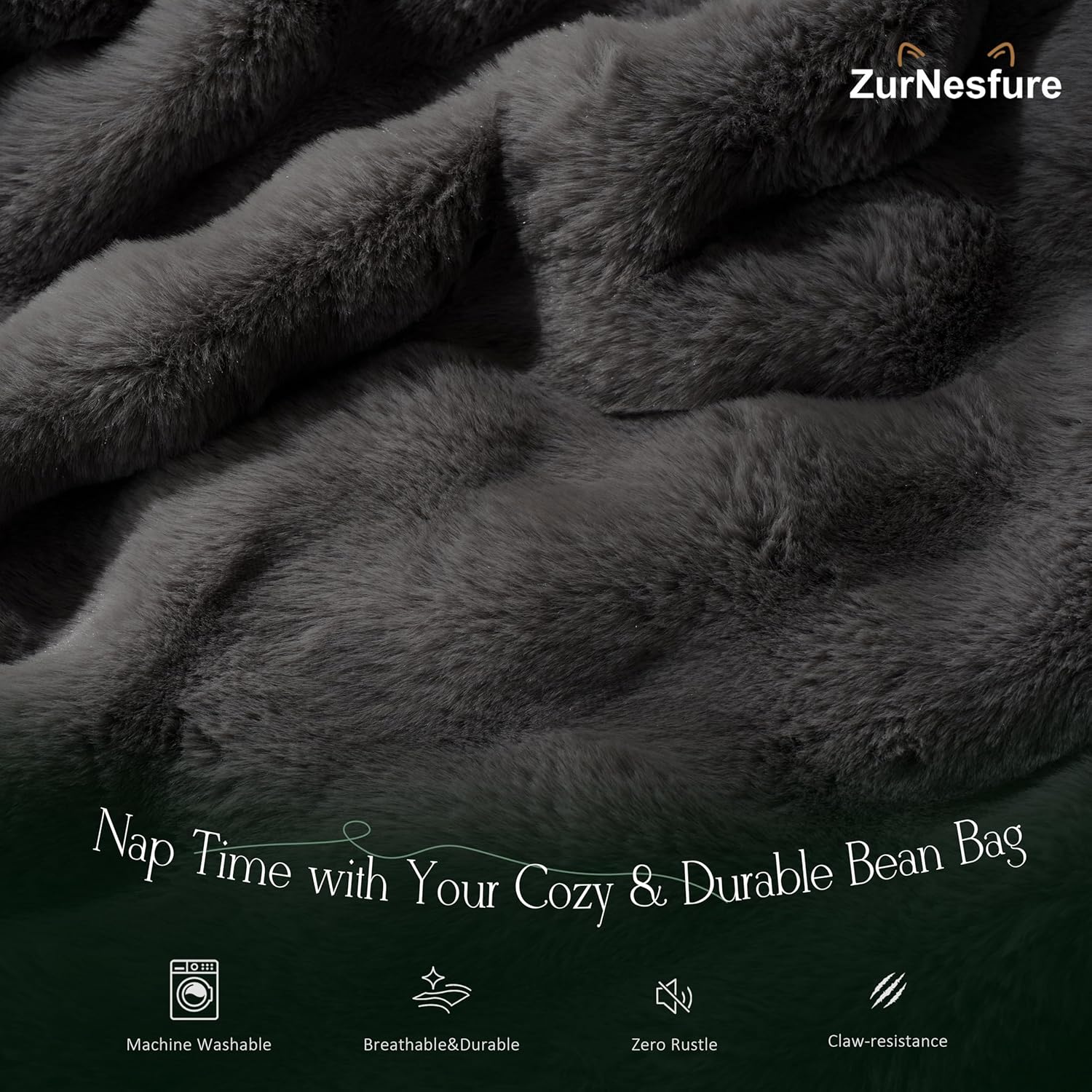 ZurNesfure Bean Bag Chair 3FT Plush Lounger Beanbag with Filler No Assembly Giant Bean Bag with Handle Side Pocket&Machine Washable Cover Large Bean Bag Chair for Adults Home Dorm (Darkgrey, Medium)