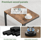 Simple Trending C Shaped End Table, Small Side Table, TV Trays for Couch, Sofa Table for Living Room, Bedside, Rustic Brown