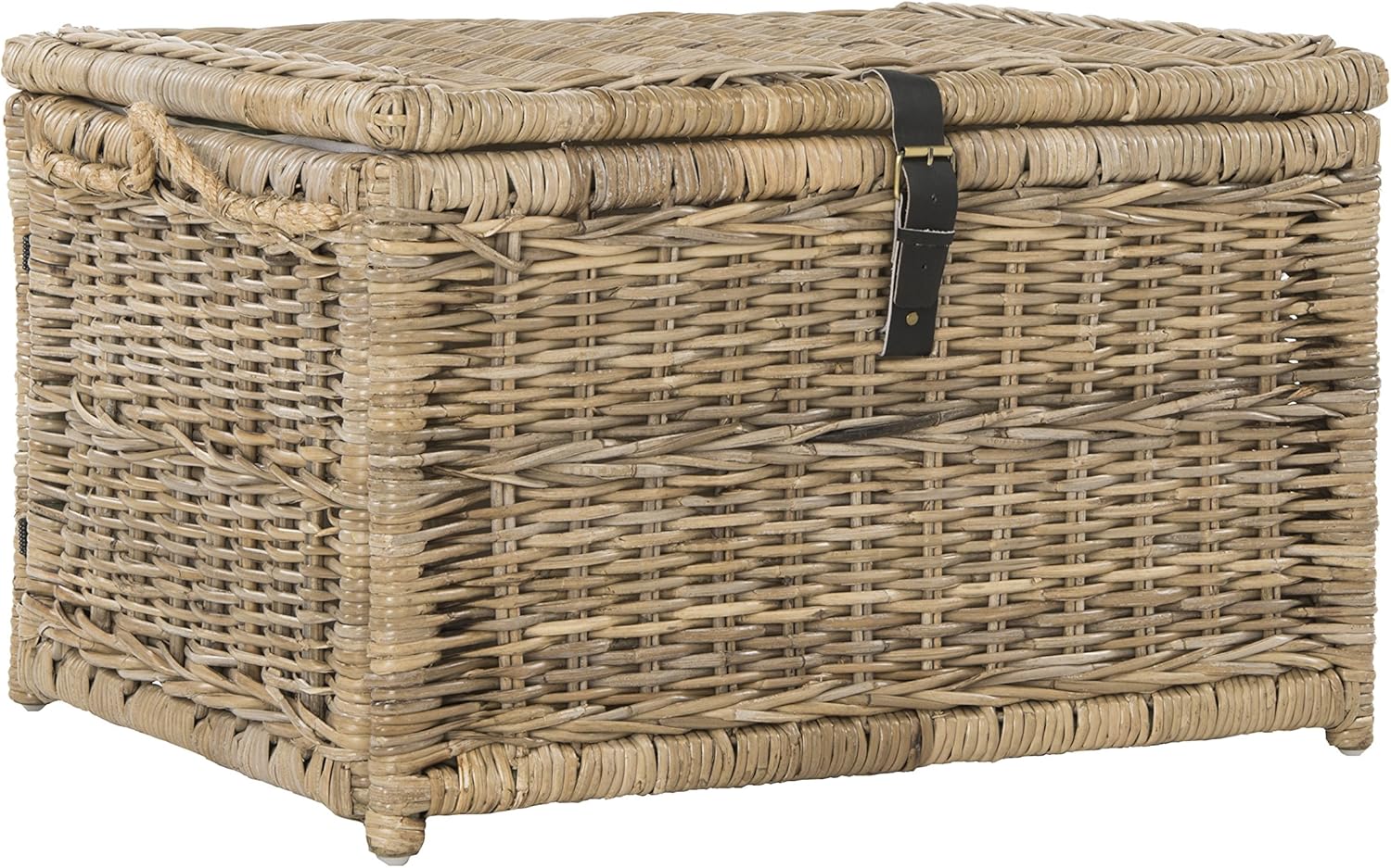 happimess HPM9001C Caden 30" Wicker Storage Trunk, Collapsible for flat storage, Rattan-Kubusoft Gray, Coastal for Office, Dorm Room-LivingRoom, Bedroom, Dining Room, Natural