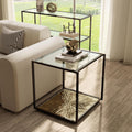 24/7 Shop at Home Aureum Modern 24-inch 1-Shelf Glass Top End Table with Sunburst Bottom Panel, Metal Frame for Living Room, Office, Antique Gold & Black