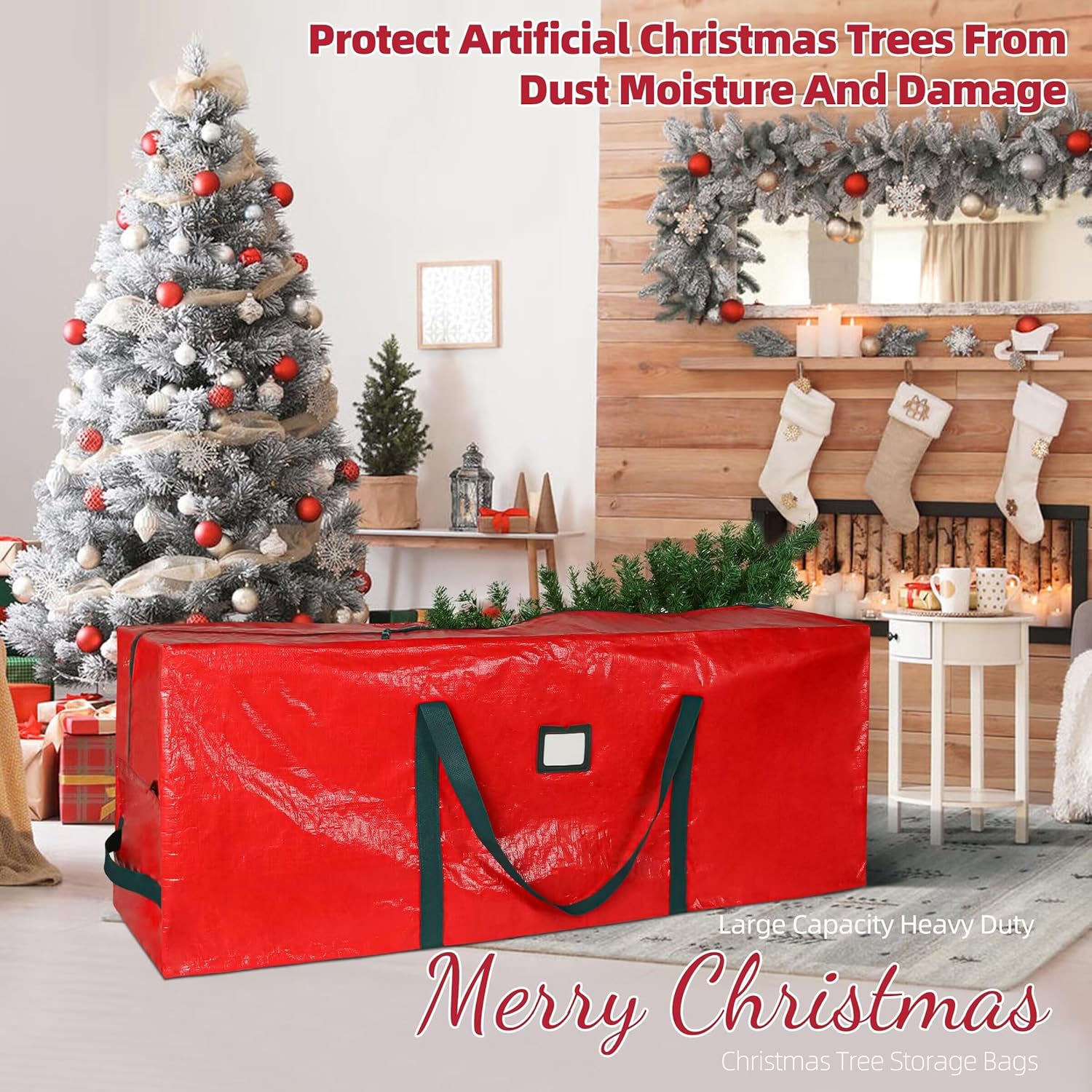 Large Christmas Tree Storage Bags Heavy Duty Tree Bags Holiday Storage Bags Protects From Moisture Or Dust,Alternative To Xmas Tree Storage Box (Red, 7.5 Ft)