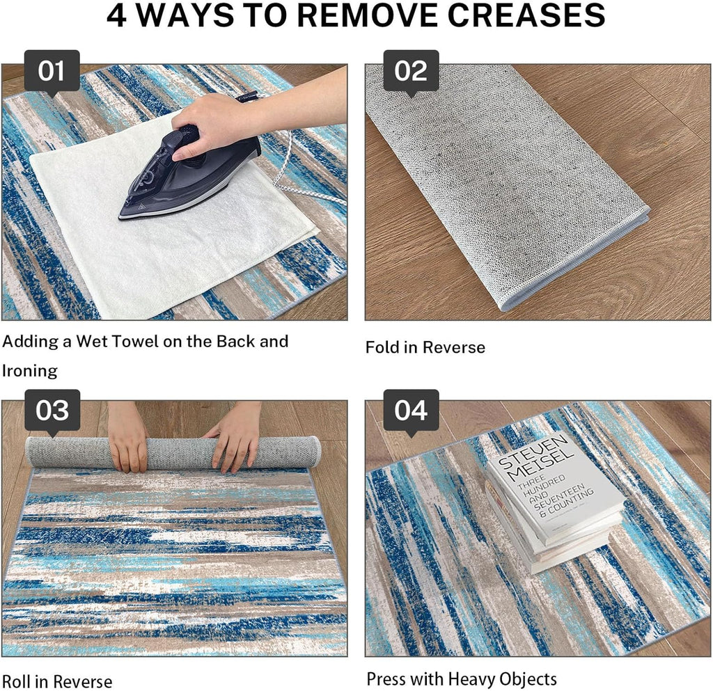 Lansny Abstract Runner Rug 2x6, Blue Washable Hallway Runner Rug Non-Slip, Soft Printed Kitchen Runner, Thin Faux Wool Runners for Hallways, Modern Floor Carpet for Entryway Bedroom Hall Indoor