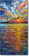 Art Hand-Painted Sea Sunrise Landscape Painting Modern Abstract Oil Painting Large Canvas Art Living Room Bedroom Corridor Wall Decoration Painting 48x24 inches