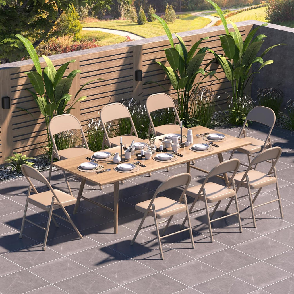 VECELO All-Steel Folding Chair Set of 8, Heavy Duty Metal Foldable Chairs, Double Hinged, Stackable Commercial Seating for Indoor Outdoor Events, Wedding, Party, Patio, Office