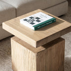 Jennifer Taylor Home Calder 18" Solid Square Reclaimed Elm Block Plinth Side Table, Heritage Light Natural Brown Reclaimed Elm