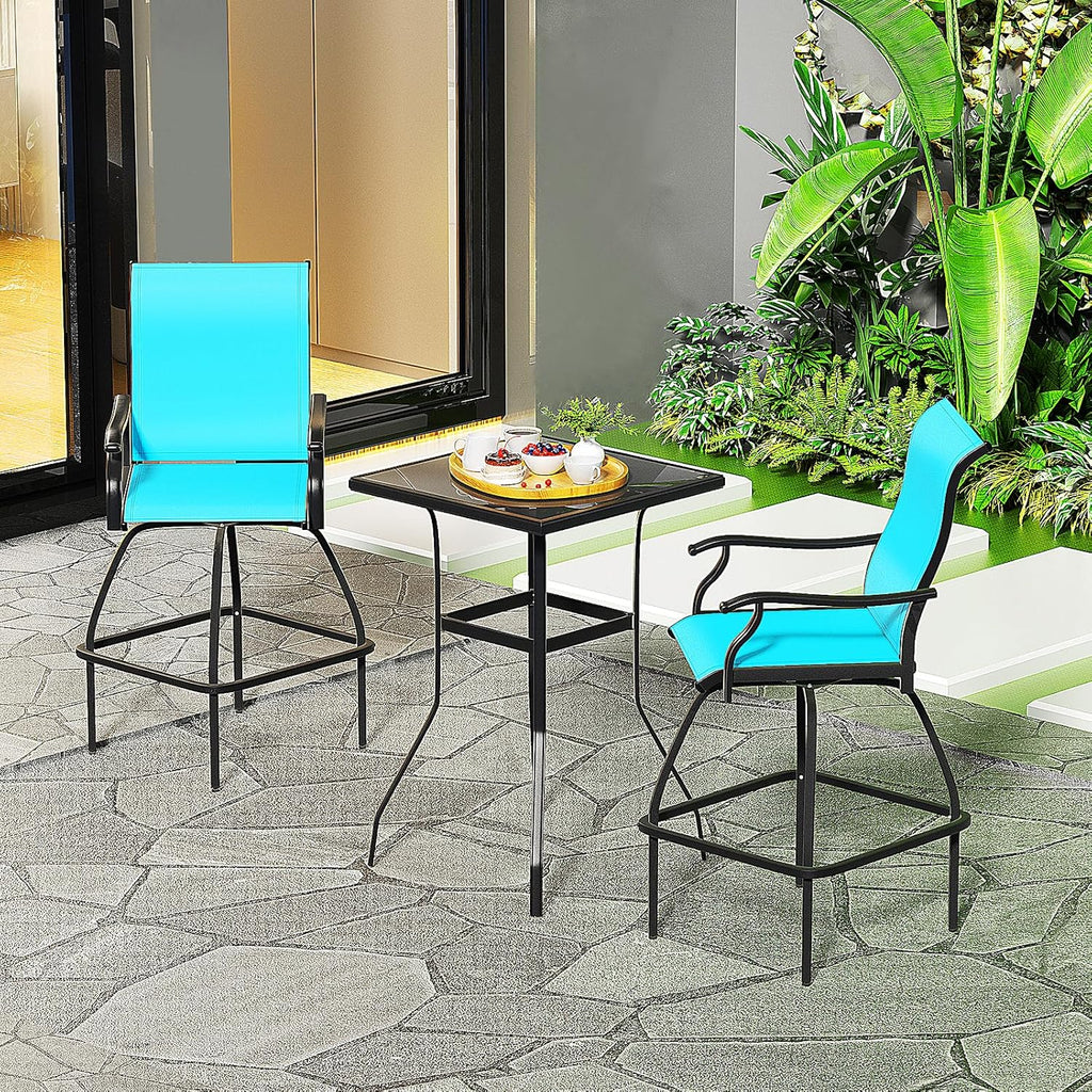LEVELEVE Patio Bar Set 2pcs Swivel Bar Stools Outdoor Bistro Textilene Furniture Stability All-Weather Set (3, Lake Blue Padded)