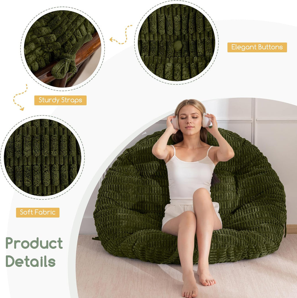 HIGOGOGO Papasan Chair Cushion with Thick Corduroy Cover (Without Chair), Supportive Cushion, Caput Mortuum, 48 x 48 Inch