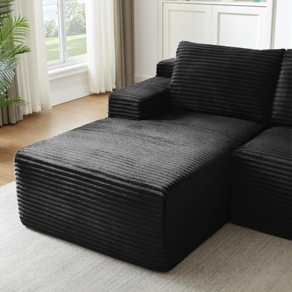 96" L Shaped Cloud Sectional Couch with Chaise, Deep Seat Modular Sectional Sofa Corduroy Memory Foam Sofa Boneless Couches for Living Room Bedroom, No Assembly Required | Breathable material