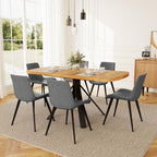 HIPIHOM Extendable Dining Table Set for 6 People, 47.2''-63'' MDF Kitchen Table with 6 Upholstered Chairs, Metal Legs for Dining Room, Kitchen, Apartment(Oak Table+6 Grey Chairs)