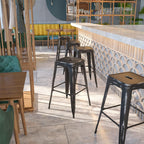 EMMA + OLIVER Commercial Grade 30" H Backless Distressed Black Metal Indoor-Outdoor Barstool