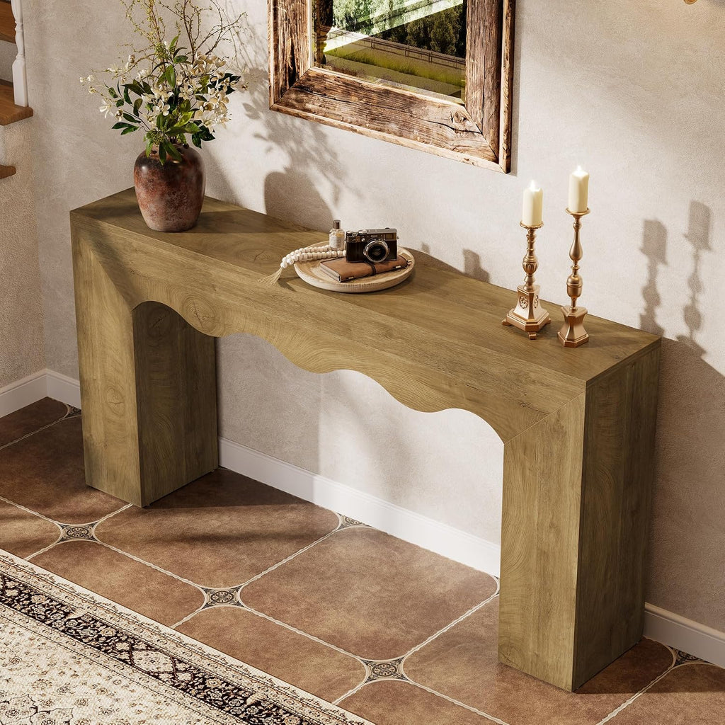Tribesigns 63" Farmhouse Console Table, Wooden Couch Table Behind Sofa with Storage, Long Entryway Sofa Station, Narrow Console Stand with Base, Hallway Stand for Entryway (1, Light Brown)