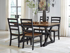 Signature Design by Ashley Wildenauer Dining Chairs Set of 2, Modern Ladderback Dining Chairs with Solid Wood Frame, Two-Tone Finish, Contoured Seat, Black/Brown