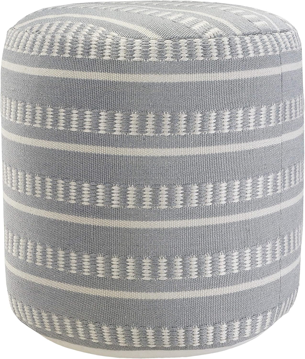 LR Home Dash and Stripe Geometric Indoor Outdoor Pouf, Blue/White, 20" x 20" x 20"
