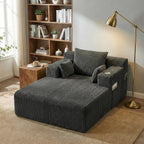 Furnimart 66" Oversized Chaise Lounge Indoor, Upholstered Sofa Bed with 1 Cup Holders & 4 Side Pockets, No Assembly Required Corduroy Reading Chair, Small Couches for Small Spaces, Grey