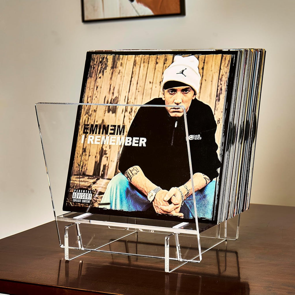 Honygebia Acrylic Vinyl Record Holder - Clear Record Album Holder, V-Shaped Vinyl Record Storage Racks, Album Holders for Vinyl Records, Shelf for Storing Collection of 40 Premium LPs