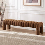 63" Bedroom Bench, Upholstered Entryway Bench, Modern End of Bed Ottoman with Solid Wood Legs and Adjustable Foot Pegs for Entryway, Dining Room and Living Room (Rust Brown Boucle)
