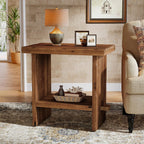 Solid Wood Side Table, 2-Tier End Table with Solid Base, Accent Furniture Bedside Nightstand Storage for Living Room and Bedroom, Small Spaces, Assembly Required