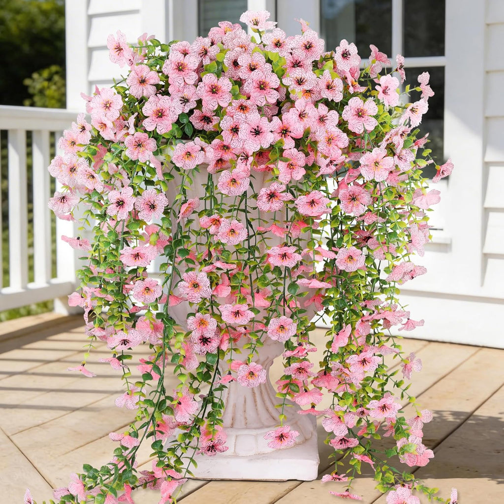 AGIRL 6 Bundles Artificial Flowers for Outdoors Spring Summer Decoration,Pink Fake Hanging Flowers,UV Resistant Silk Faux Plants for Garden,Patio,Porch,Yard,Farmhouse Decor (Pink)