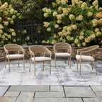 Signature Design by Ashley Ocean Park Set of 4 Outdoor Chairs with Cushions, Stackable, Rope Back, Powder Coated Aluminum Frame, Performance Fabric, Beige