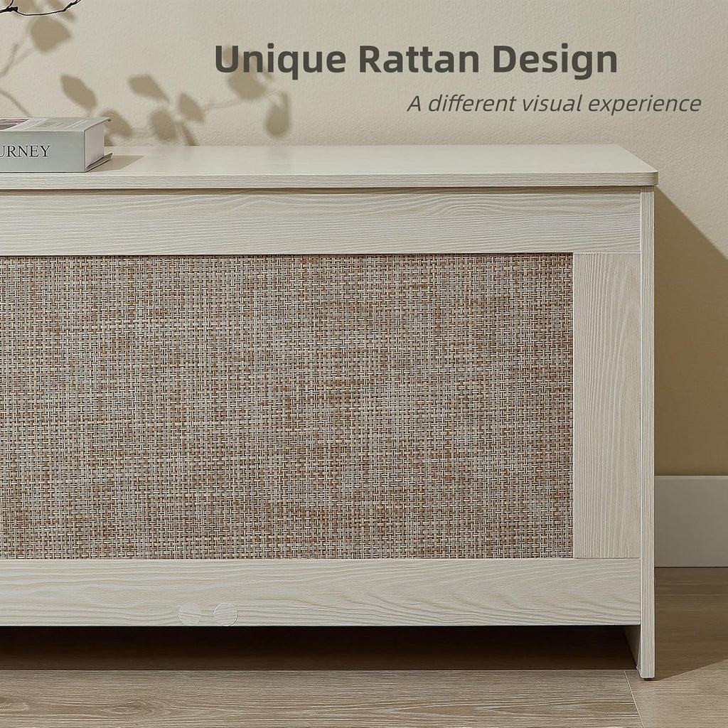 51.2" Storage Chest Extra Large,Storage Bench with 2 Safety Hinges,Wooden Shoe Bench,51.2x15.7x18.3 Inch,Easy Assembly,Storage Bench for Bedroom,Living Room,entryway(White Cream)