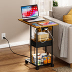 Rolling C-Shaped Side Table with Charging Station, Night Stand with Type-C & USB Port and Outlet for Bedroom, Spacious Coffee Table with Wheels for Living Room, Home Office, Small Space(Large Desktop)