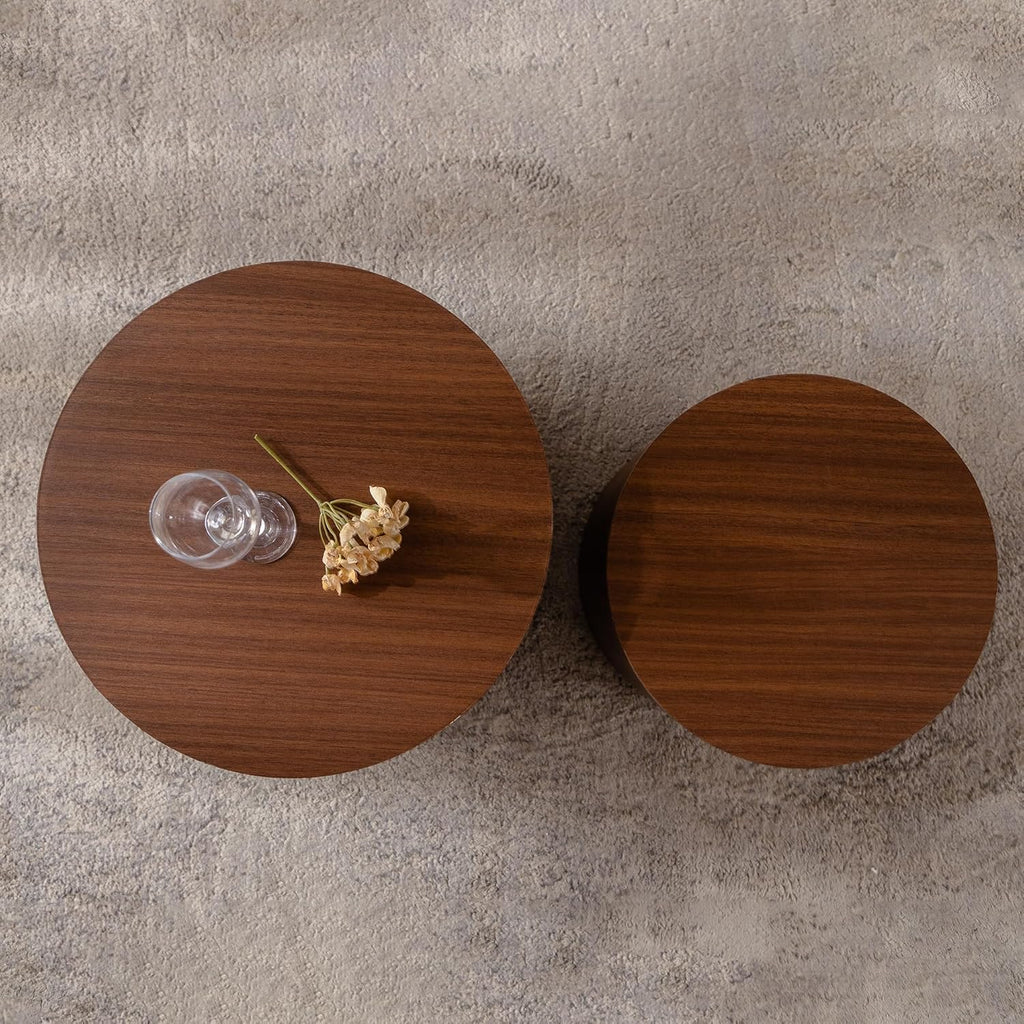 Nesting Coffee Table Set of 2, Round 18.9" Coffee Tables & 14.96" Table Circle, Modern Accent Table for Small Space Living Room Bedroom