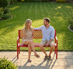 IDEALHOUSE Outdoor Metal Garden Bench 2 Person, 790 Lbs Heavy Duty Steel Patio Bench with Geometric Backrest, Weather Resistant Red Outdoor Seating for Porch, Yard, Deck, Entryway