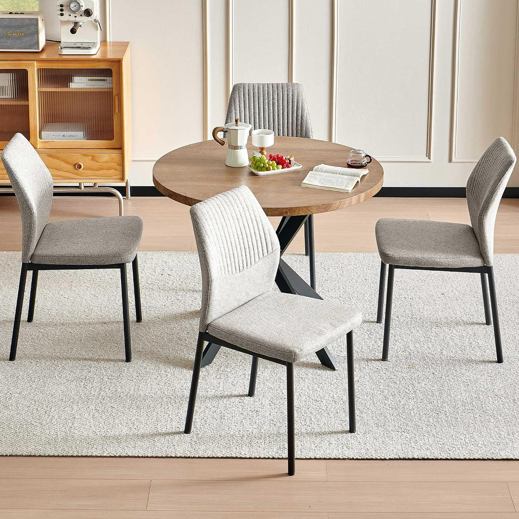 Dining Chairs Set of 4, Mid Century Modern Fabric Upholstered Kitchen Chairs, Light Brown Dining Room Chair with Sticthing Back for Kitchen Dining Room