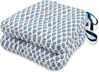 CPC Apatite Blue Hand Block Printed Cotton Chair Cushions Set of 2,Reversible Outdoor/Indoor Chair Pads for Kitchen, Dining Room, Office, Patio Chairs, 16"x15"x4"