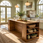 Tribesigns 71" Kitchen Island with Storage and Seating, Wooden Stationary Kitchen Bar, Large Island Table with Slatted Doors Cabinet & 6 Open Shelves, Farmhouse Style for Apartment & Home