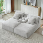 Eafurn Oversized Double Chaise Lounge Indoor with Cup Holders & Side Pocket, 71" Plush Corduroy Boneless Chaise Lounge Sofa with High Density Sponge & Deep High Seat Comfy Sleeper Couch Bed