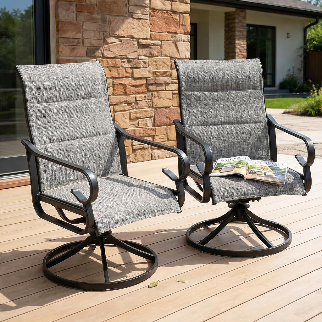 NUU GARDEN Patio Swivel Dining Chairs Set of 2, Outdoor Swivel Rocker Chairs with High Back Textilene Seat and Powder Coated Frame, for Lawn Porch Garden, Light Gray