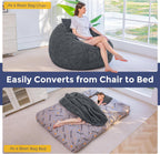 MAXYOYO Bean Bag Bed, Giant Bean Bag Chair for Adults, 2-Person with Pillow | 2-in-1 Adult Bean Bag Chair, Convertible Floor Bed with Shredded Foam Filling and Removable Cover for Easy Care, Dark Grey