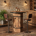 Round Bar Table with Hidden Storage, 39.4" H Bar Height Pub Table with Sturdy Barrel-Inspired Base, Rustic Industrial Bistro Cocktail Table for Pub, Kitchen, Home Bar, Apartment (Table Only)