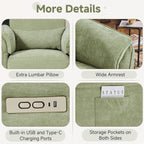 MELLCOM Power Recliner Rocking Chair Nursery Gliders with Adjustable Armrests and Headrest, Swivel Electric Glider Reclining Nursing Chair with USB Port and Storage Bags, FSC Certified(Fabric, Green)