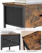 VASAGLE Nightstands, Set of 2 Side Tables with Fabric Drawer, 24-Inch Tall End Tables with Storage Shelf, Bedroom, Rustic Brown and Black ULGS221B01V1