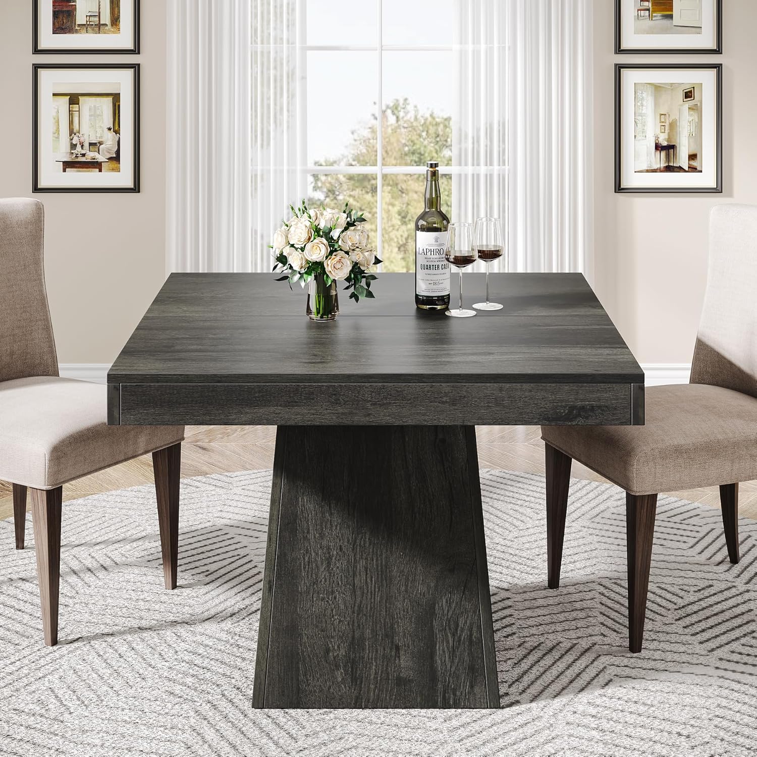 Tribesigns Square Dining Table for 4, 31.5-Inch Small Kitchen Table with Sturdy Pedestal Base, Farmhouse Dinner Table for Dining Room, Living Room, Kitchen (Gray)