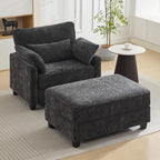 WUTUTUEE 57.5" Oversized Chaise Lounge with Ottoman Indoor, Grey Reading Chair with Ottoman & Sofa Bed, Chenille Upholstered Comfy Sleeper Chair for Living Room, Bedroom, Office