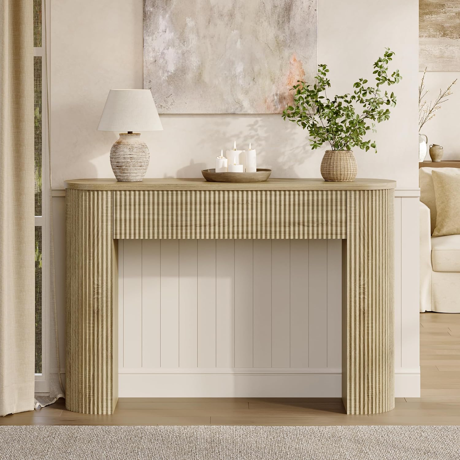 MECHYIN 47" Console Table, Fluted Sofa Table with Sturdy Construction, Small Curved Entryway Table for Entrance, Behind The Couch, Hallway, Living Room, Foyer
