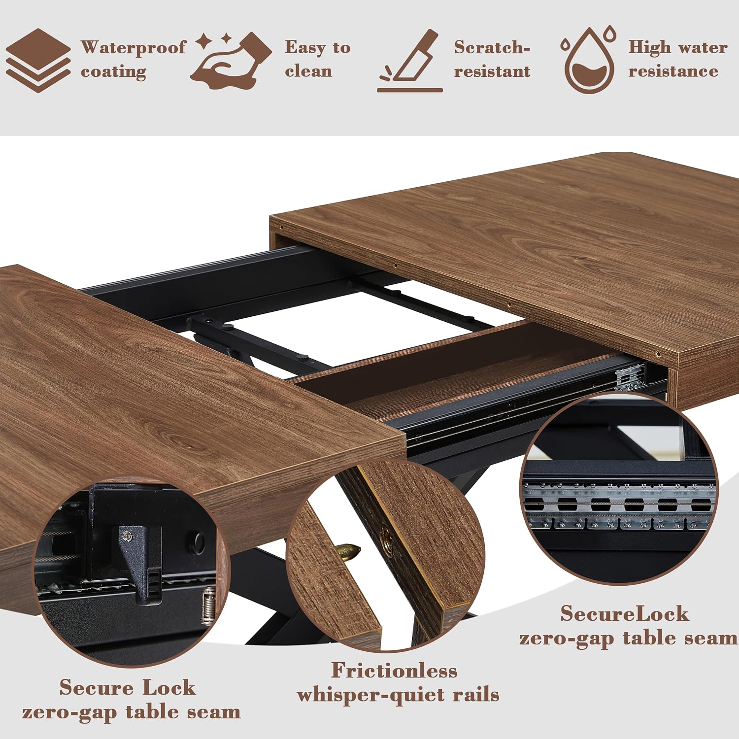 Extendable Dining Room Table for 4-6-8, Large 55''-70.9'' Wood Rectangle Expandable Dining Table with Hidden Storage, Space Saving Farmhouse Kitchen Table for Dining Room Kitchen Office,Walnut