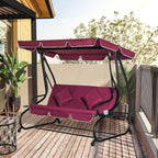 3-Person Outdoor Porch Swing Bed with Canopy and Cup Holders