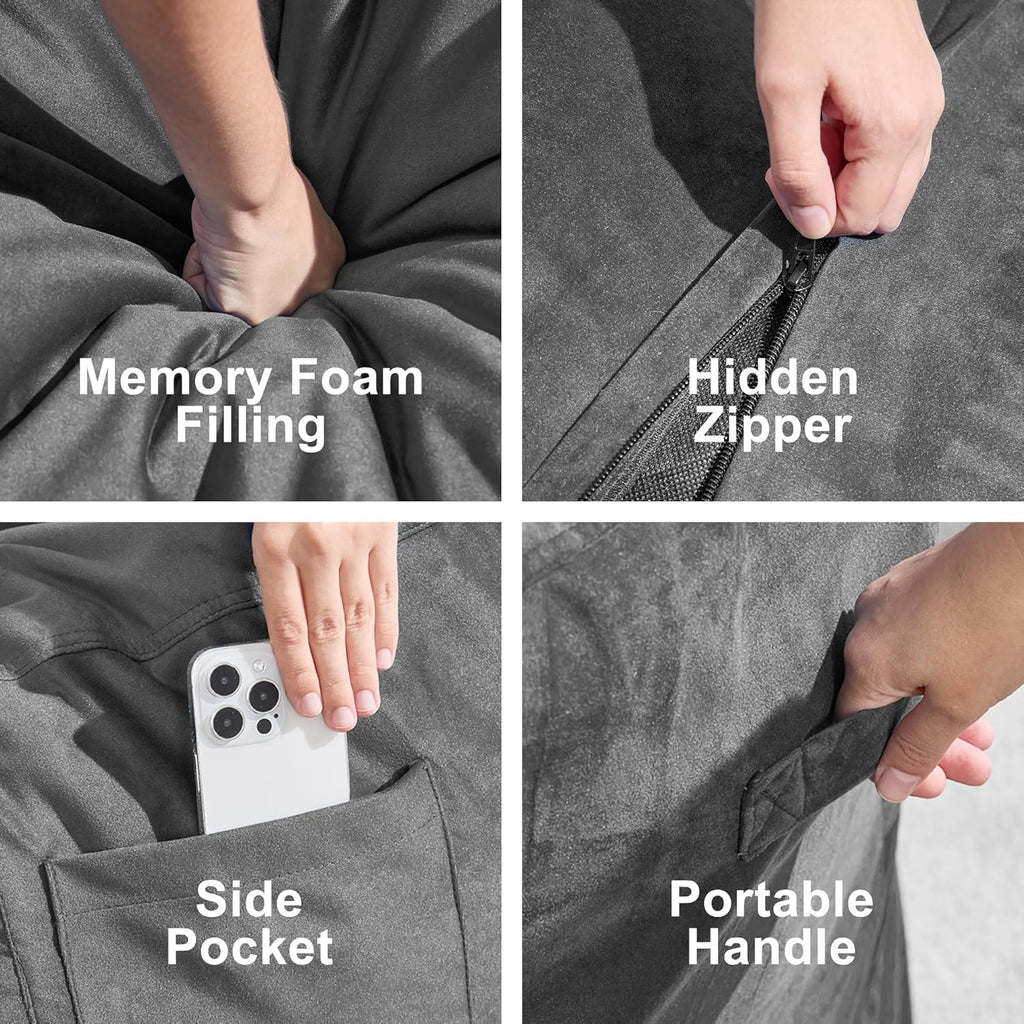 fond + found 3FT Bean Bag Chair for Adults - Giant Memory Foam Bean Bag with Removable Washable Cover, Large Comfy Bean Bag Chair with Handle & Side Pocket for Living Room, Bedroom, Gaming