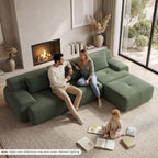 GRUSIGN 108'' Modular Sectional Boneless Sofa, Tufted Sectional Couches for Living Room,Oversized L Shape Deep Seat Sofa with Ottoman & 3 Throw Pillows,Corduroy Cloud Couch,Green
