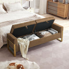 67" End of Bed Bench King Size, Velvet Storage Bench for Bedroom Foot of Bed, Double Lids Storage Bench with Golden Legs, Upholstered Ottoman Bench for Living Room Window Entryway, Brown
